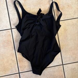 J Crew Black Pique' Lace Up One Piece Swimsuit